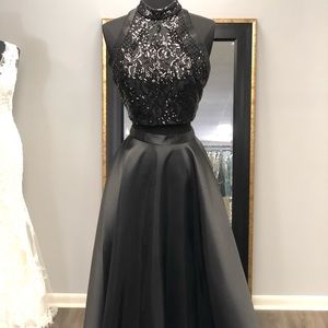 Two Piece Formal Dress Black Sequin